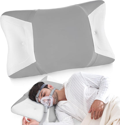 CPAP Pillow for Side Sleeping, HSA/FSA Sleep Apnea Pillow for All CPAP Masks Users to Reduce Air Leaks, Masks Pressure, Memory Foam with Cooling & Breathable Pillowcase for Side Back Sleeper