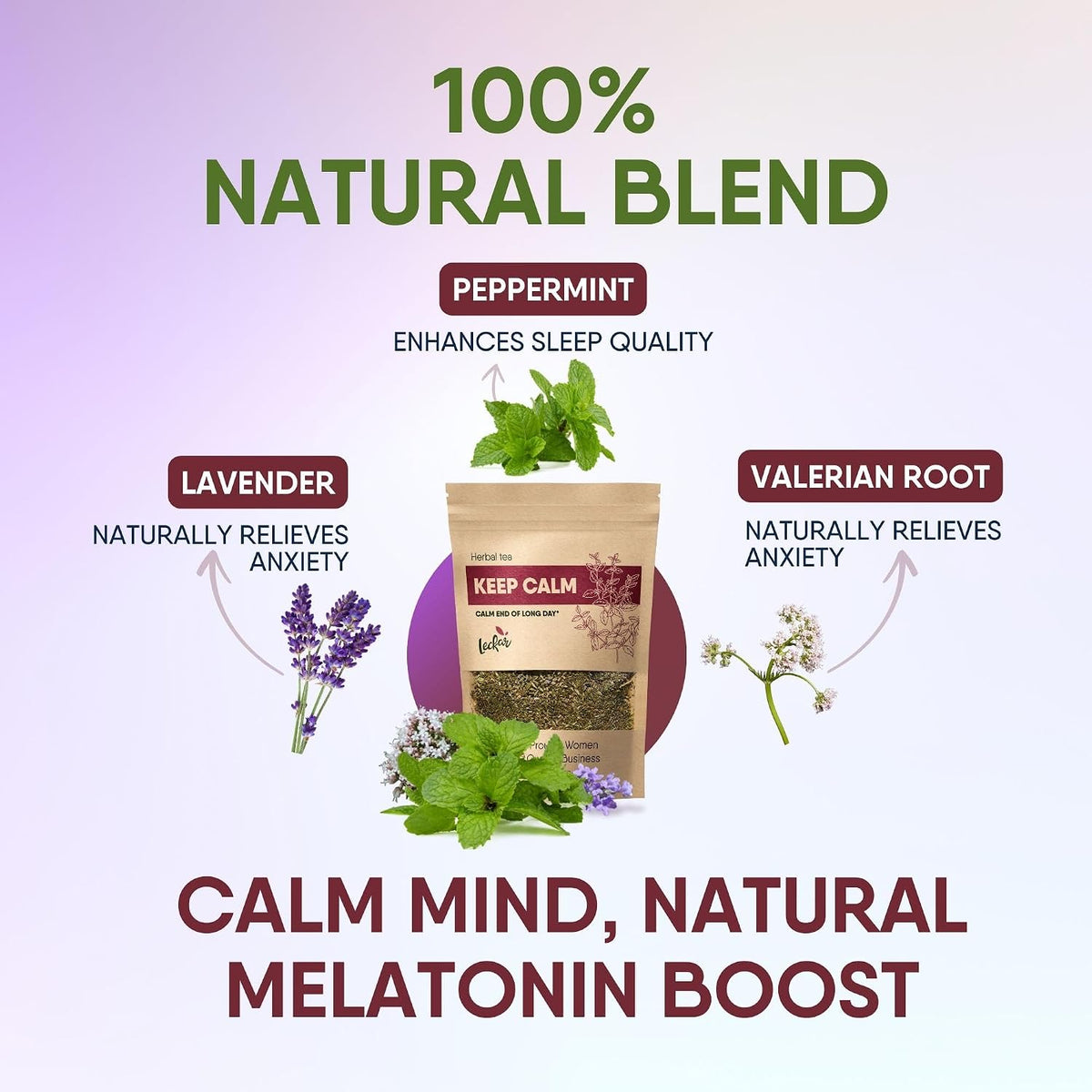 Keep Calm Valerian Root, Lavender, Peppermint Herbal Tea Loose Leaf Relaxing Wellness Blend Caffeine-Free | Daily stress support & Enhanced sleep quality Helps you ease into sleep naturally