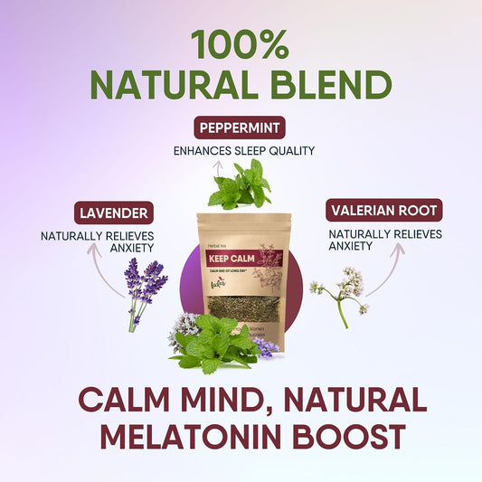 Keep Calm Valerian Root, Lavender, Peppermint Herbal Tea Loose Leaf Relaxing Wellness Blend Caffeine-Free | Daily stress support & Enhanced sleep quality Helps you ease into sleep naturally