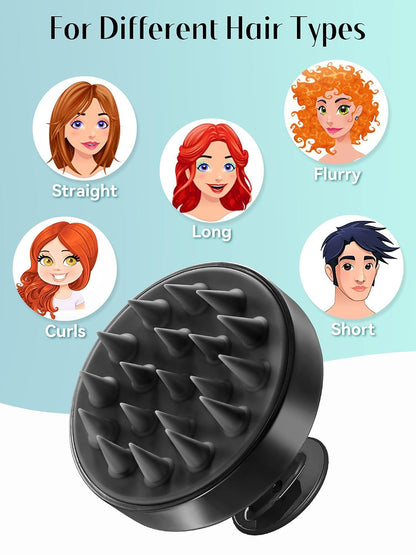 HEETA Scalp Massager Hair Growth, Soft Silicone Scalp Scrubber Shampoo Brush for Exfoliation, Dandruff Removal Head Massage Stress Relax, Wet & Dry Use for Thick Thin Curly Hair Care, Black
