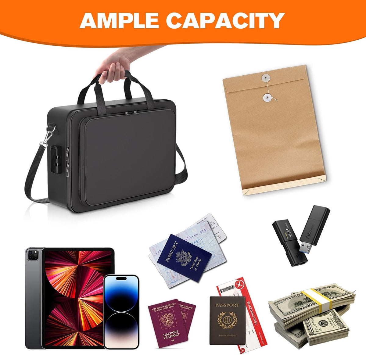 Fireproof File Organizer with Lock,Fireproof Document Folder, Portable Home Office Travel Safe Storage for Important Documents Laptop Black