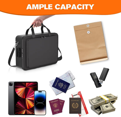 Fireproof File Organizer with Lock,Fireproof Document Folder, Portable Home Office Travel Safe Storage for Important Documents Laptop Black