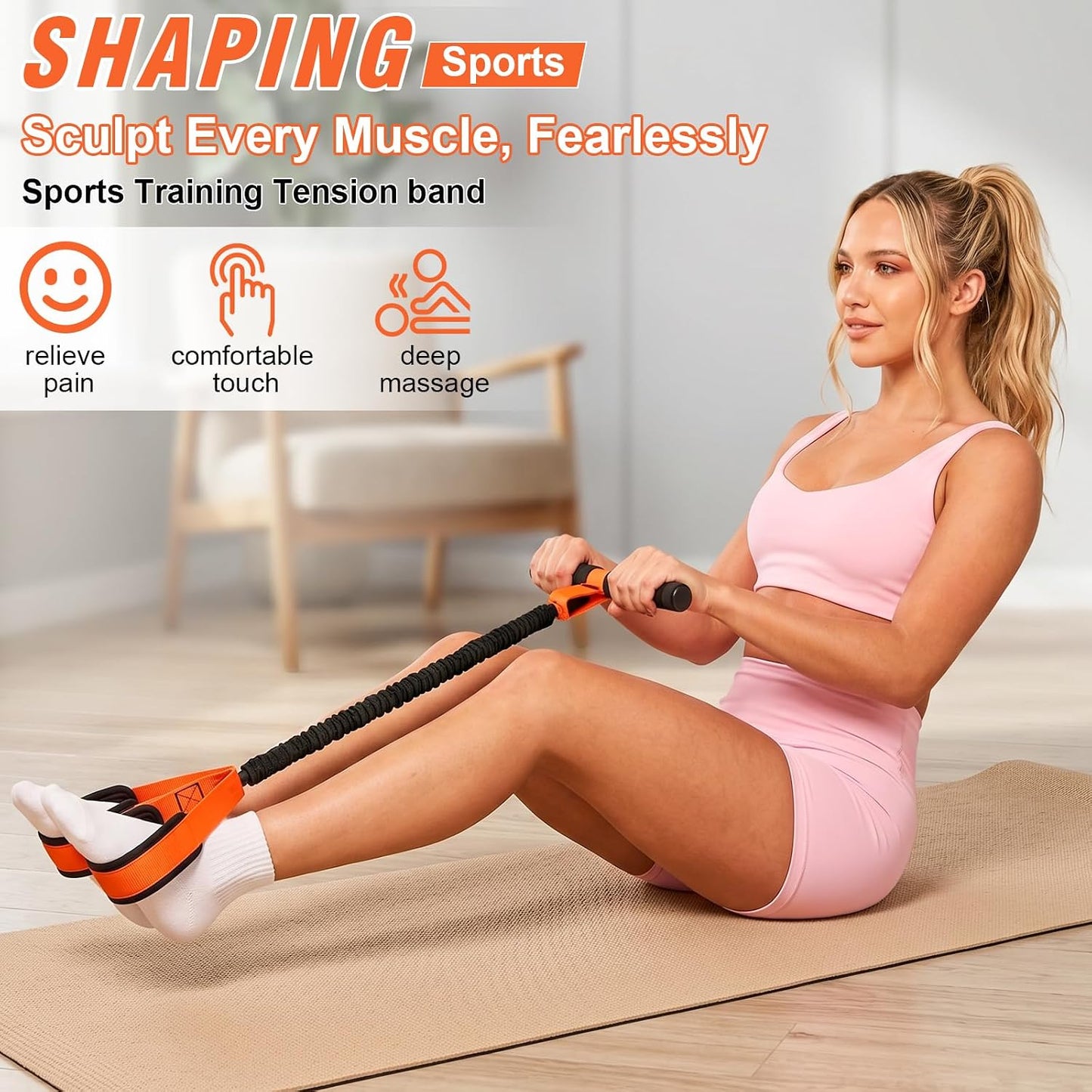 Pedal Resistance Band with Handles for Women, 55LBS Exercise Bands, Thickened Latex Tube, Non-Slip Foot Pedal, Full Body Workout Equipment for Abs/Core/Waist/Leg/Glutes/Arm Strength Training