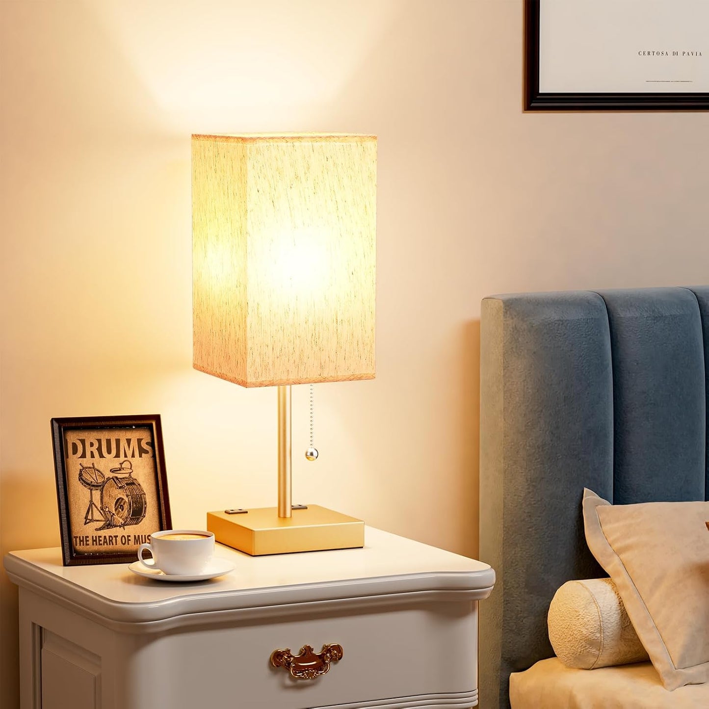 aooshine Small Table Lamp for Bedroom - Bedside Lamps for Nightstand, Minimalist Night Stand Light Lamp with Square Fabric Shade, Desk Reading Lamp for Kids Room Living Room Office Dorm