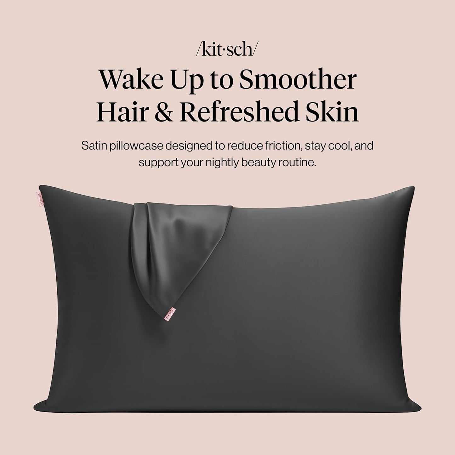 Kitsch Satin Pillowcase with Zipper for Hair & Skin - Softer Than Silk Pillow Cases, Smooth Cooling Satin Pillow Case, Wrinkle-Free, Machine Washable - Pillow Cases Standard Size (19x26) - Blush