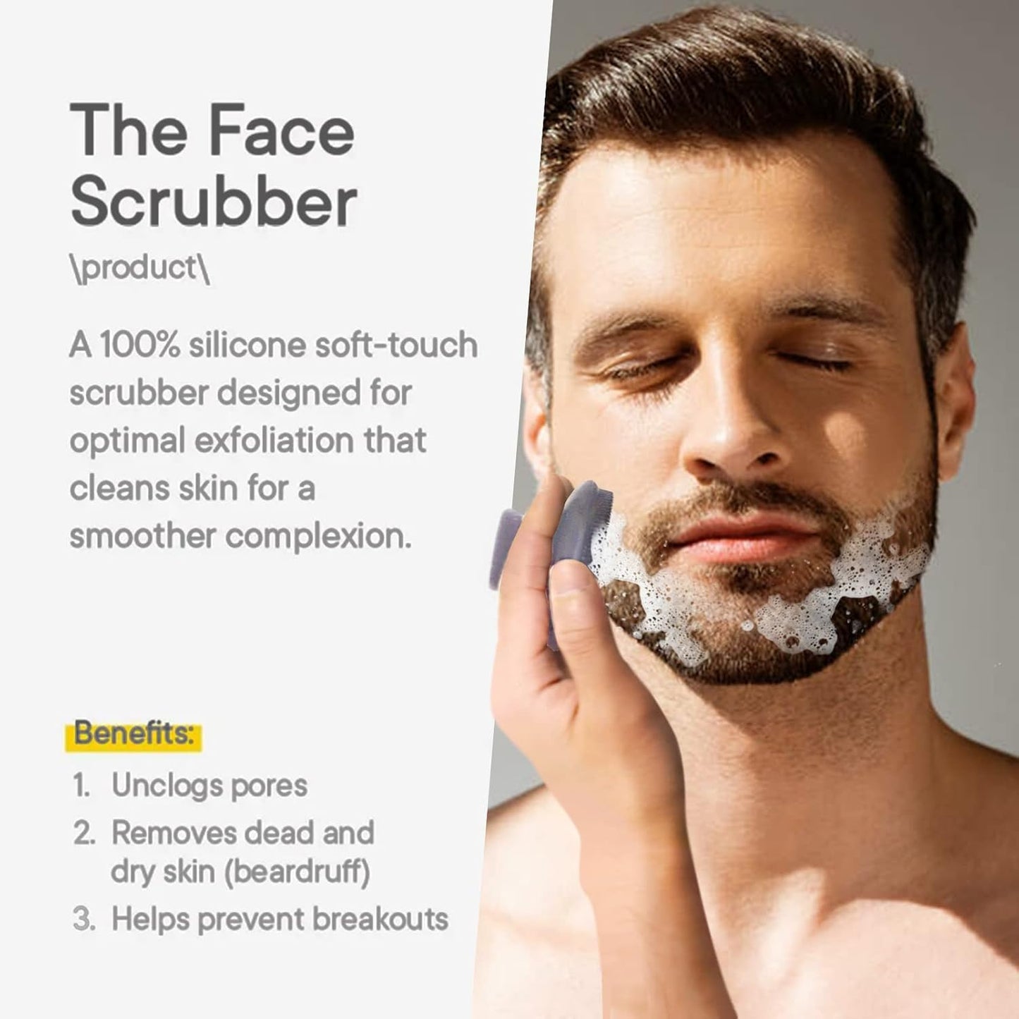 Back Scrubber for Shower & Face Scrubber, 2Pcs Silicone Exfoliating Brush Set with 17In Long Handle, Soft Body & Facial Cleansing Scrubber for Men Women