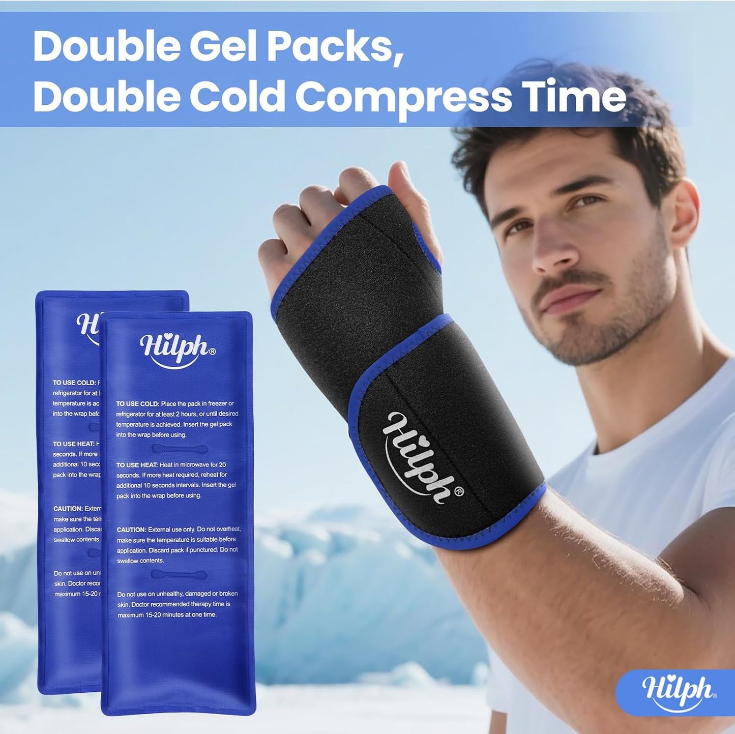 Hilph Wrist Ice Pack Wrap for Carpal Tunnel Relief, FSA Eligible HSA, Reusable Wrist Hot & Cold Therapy Brace for Hand Injuries, Arthritis, Tendonitis, Surgery Recovery Items Gifts Men Women, Blue