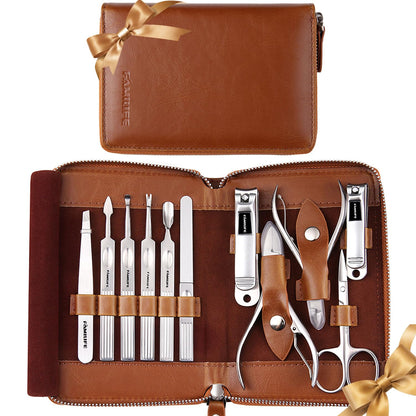 FAMILIFE Gifts for Women, Manicure Set Professional Manicure Kit 11 in 1 Nail Kit Nail Clippers Tools Stainless Steel with Rose Gold Leather Case Travel Sets
