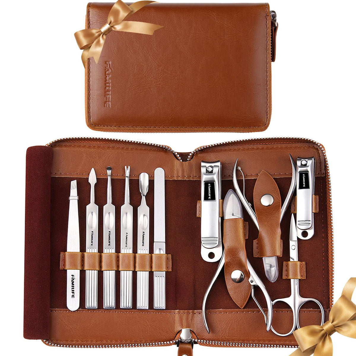 FAMILIFE Stainless Steel Manicure Set 11-in-1 Professional Nail Clipper Kit