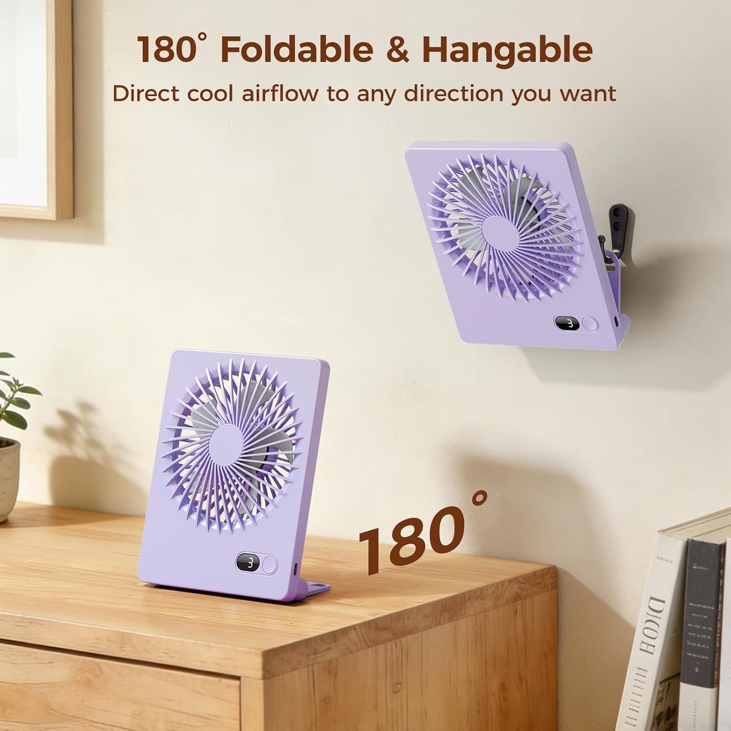 Zuvas Desk Fan Battery Operated Fan Rechargeable 180°Tilt Folding Personal Fan Ultra Quiet Small Portable 3 Speed Adjustable Strong Wind Fan For Office Bedroom Home Desktop Camping (White)