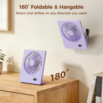 Zuvas Desk Fan Battery Operated Fan Rechargeable 180°Tilt Folding Personal Fan Ultra Quiet Small Portable 3 Speed Adjustable Strong Wind Fan For Office Bedroom Home Desktop Camping (White)