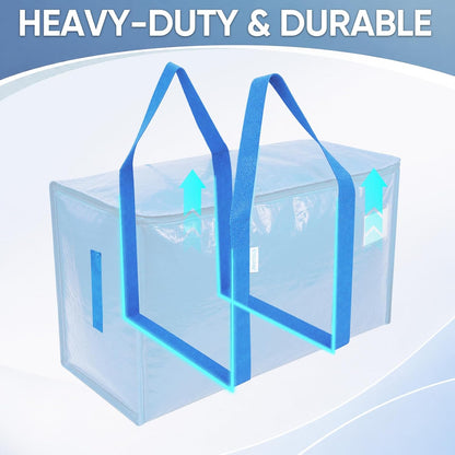 TICONN Extra Large Moving Bags Heavy Duty with Zippers & Carrying Handles, Durable Storage Bags Moving Boxes for Closet Organizers and Storage (Blue)