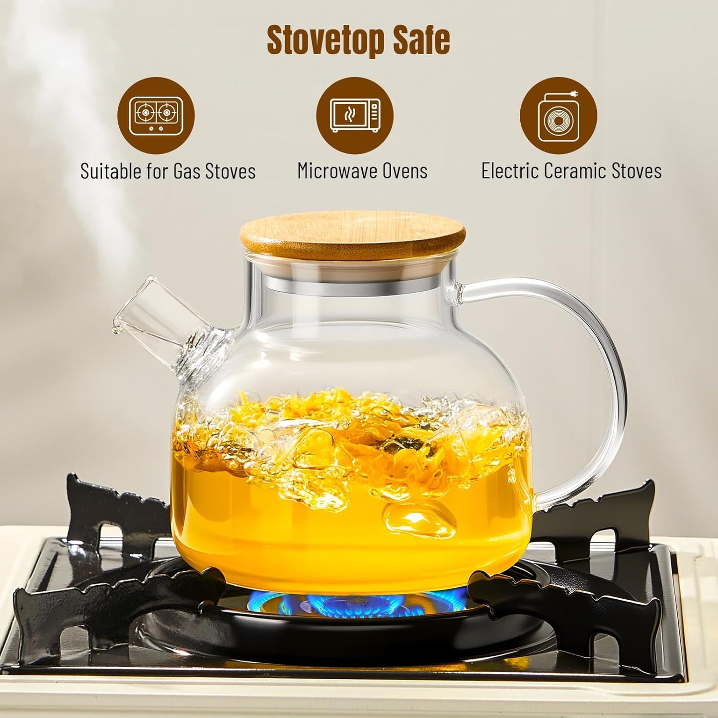 PARACITY Glass Teapot Stovetop 40 OZ/1200ml, Borosilicate Clear Tea Kettle with Removable 18/8 Stainless Steel Infuser, Teapot Blooming and Loose Leaf Tea Maker Tea Brewer for Camping, Travel