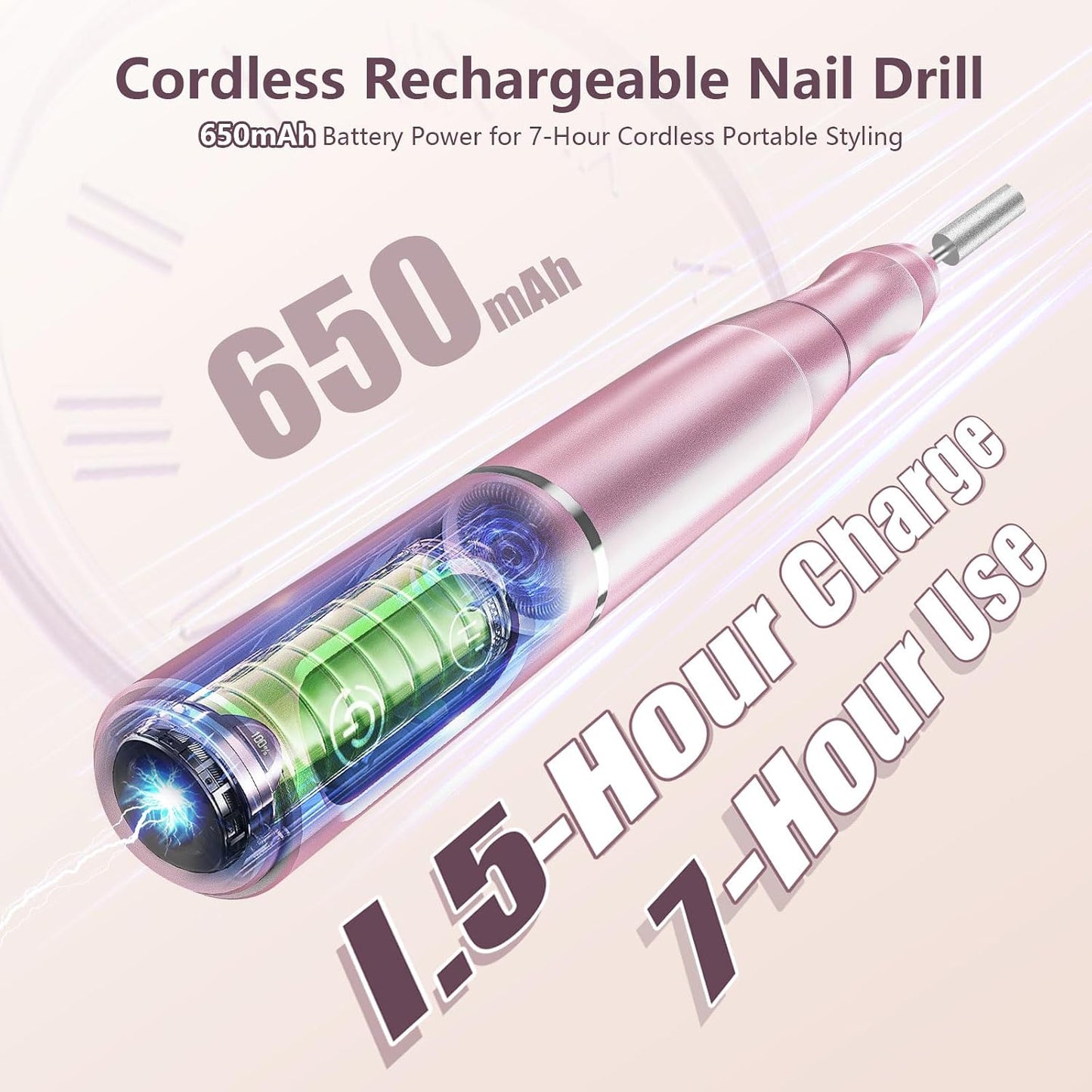TUOBEO Cordless Nail Drill Electric Nail File Kit, Rechargeable Efile Set, Portable Acrylic Gel Nail Polish Remover Machine, Pedicure Manicure Tool, 11 Bits, 56 Sanding Bands, Salon Home, Purple