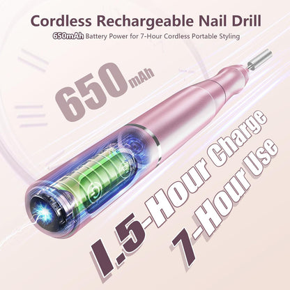 TUOBEO Cordless Nail Drill Electric Nail File Kit, Rechargeable Efile Set, Portable Acrylic Gel Nail Polish Remover Machine, Pedicure Manicure Tool, 11 Bits, 56 Sanding Bands, Salon Home, Purple