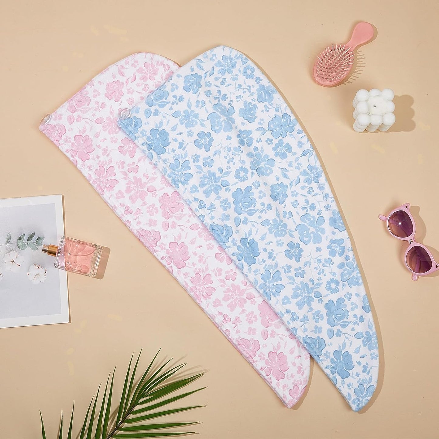 Unicorn Castle Microfiber Hair Towel for Kids 2Pack Hair Wrap Towels Absorbent Hair Drying Towel Wrap Hair Turbans for Curly Thick Hair, Pink White Strawberry