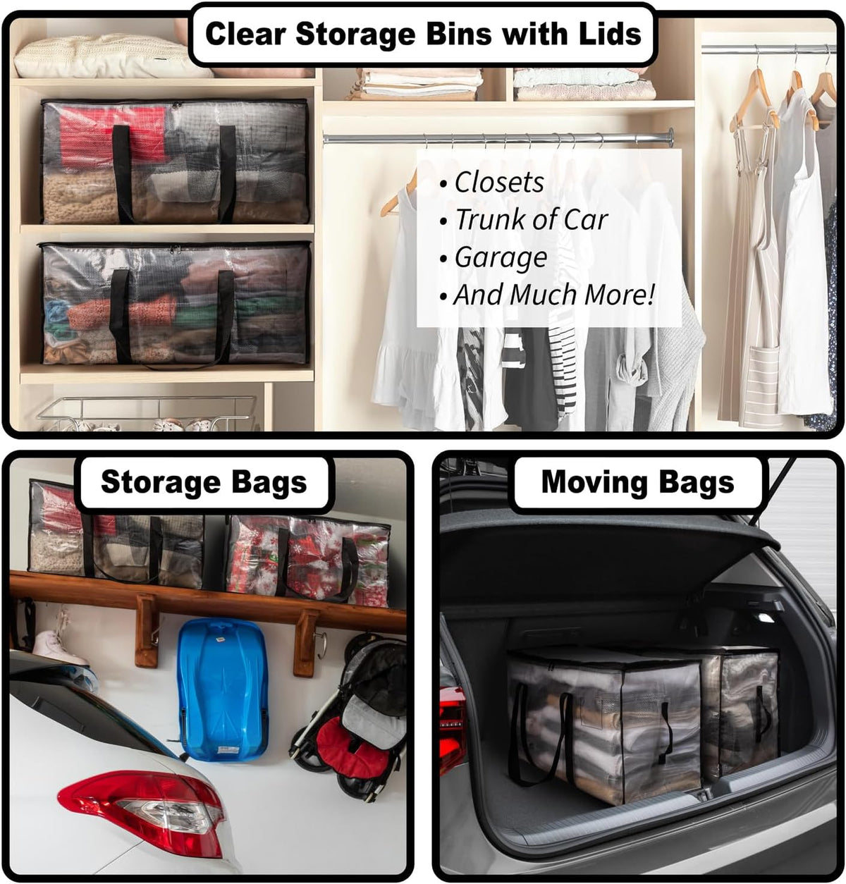 ClearSpace Heavy Duty Moving Bags - Water Resistant Storage Bags with Backpack Straps, Zippers and Handles - Large Moving Boxes for College Dorm, Travel, Closet Organization -, Clear