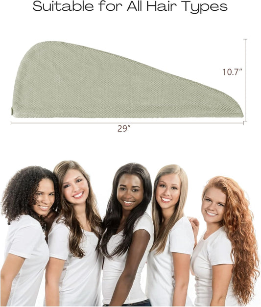 ROLSHOL Extra Large 4 Pack Microfiber Hair Towel Wrap for Women Super Absorbent & Quick Dry Hair Drying Towels with Button, Hair Turbans for Curly Hair Long & Short Hair - Anti-Frizz