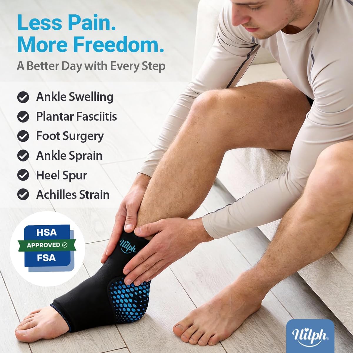 Hilph Foot Ankle Ice Pack Sleeve for Plantar Fasciitis Relief with Massage Ball, FSA Eligible Cold Therapy Wrap with Double Gel for Achilles Tendonitis, Heel Spur, Swelling, Sore Feet Pain Relief