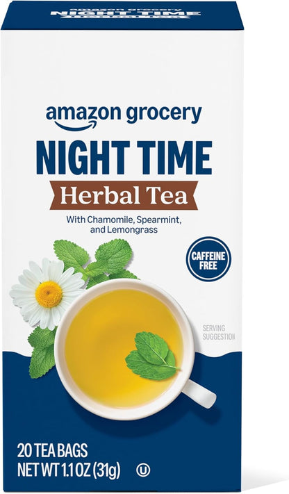 Amazon Grocery, Night Time Herbal Tea, Caffeine Free, 1.1 Oz, 20 Ct