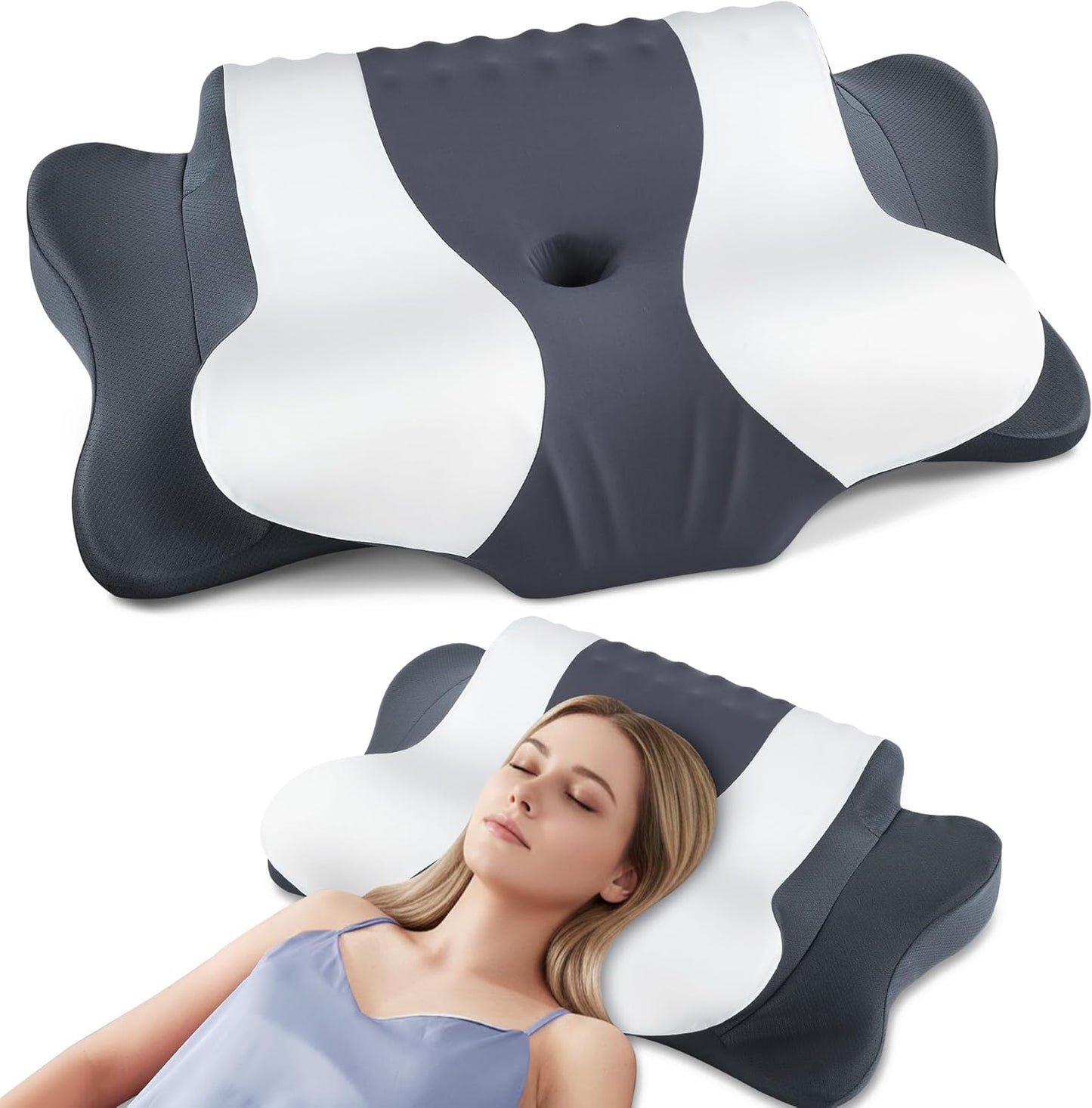 DONAMA Cervical Pillow for Neck and Shoulder,Contour Memory Foam Pillow,Ergonomic Neck Support Pillow for Side Back Stomach Sleepers with Pillowcase