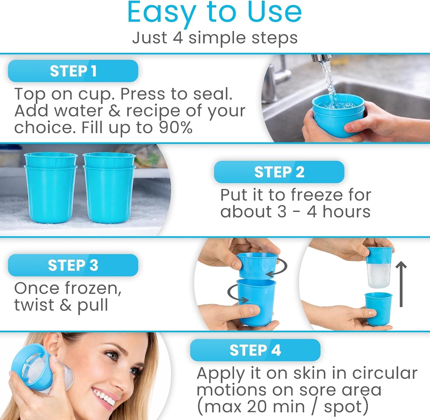 Arctic Flex Ice Roller for Face, Eyes & Neck (2 Pack) - Facial Ice Cube Roller Massager for Skin Care, Eye Bags, Migraine Pain - Reusable Silicone Ice Mold Tool Reduces Puffiness & Enhances Beauty