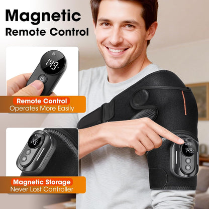 Cordless Shoulder Heating Pad with Massage, Heated Shoulder Brace with Remote Control, Shoulders Massager with Heat and Vibration for Rotator Cuff Relief, Fit Left and Right Shoulder