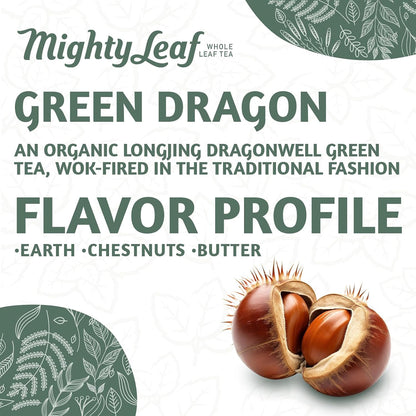Mighty Leaf Organic Green Dragon Tea – 100 Count Whole Leaf Green Tea Bags – Smooth & Earthy Flavor – Premium Silk Pouches for Wellness and Natural Energy