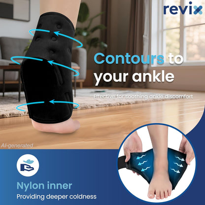 REVIX Ankle Ice Pack Wrap for Plantar Fasciitis & Foot Pain Relief, Reusable Gel Cold Compress Wrap for Feet Swelling, Achilles Tendonitis, and Sprained Ankles Recovery