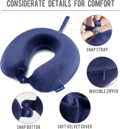 Travel Pillow Memory Foam for Airplanes - Neck Pillow for Traveling, Car, Home, Flight Pillow for Sleeping with Attachable Snap Strap Soft Washable Cover, Provide Head Neck Support Rest, Dark Gray