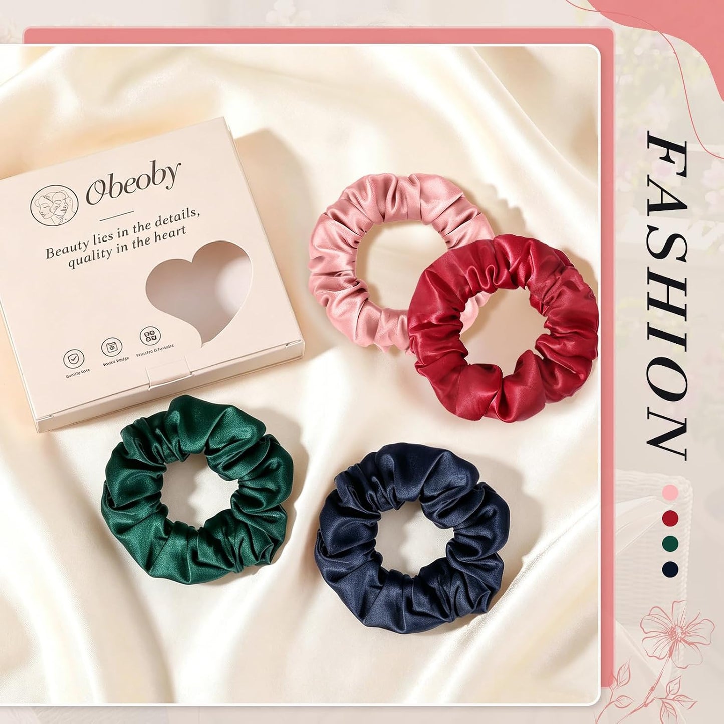 4 Pack 100% Mulberry Silk Scrunchies for Hair Sleep, No Damag Frizz Control Stylish Silk Hair Scrunchies Small Gifts for Women