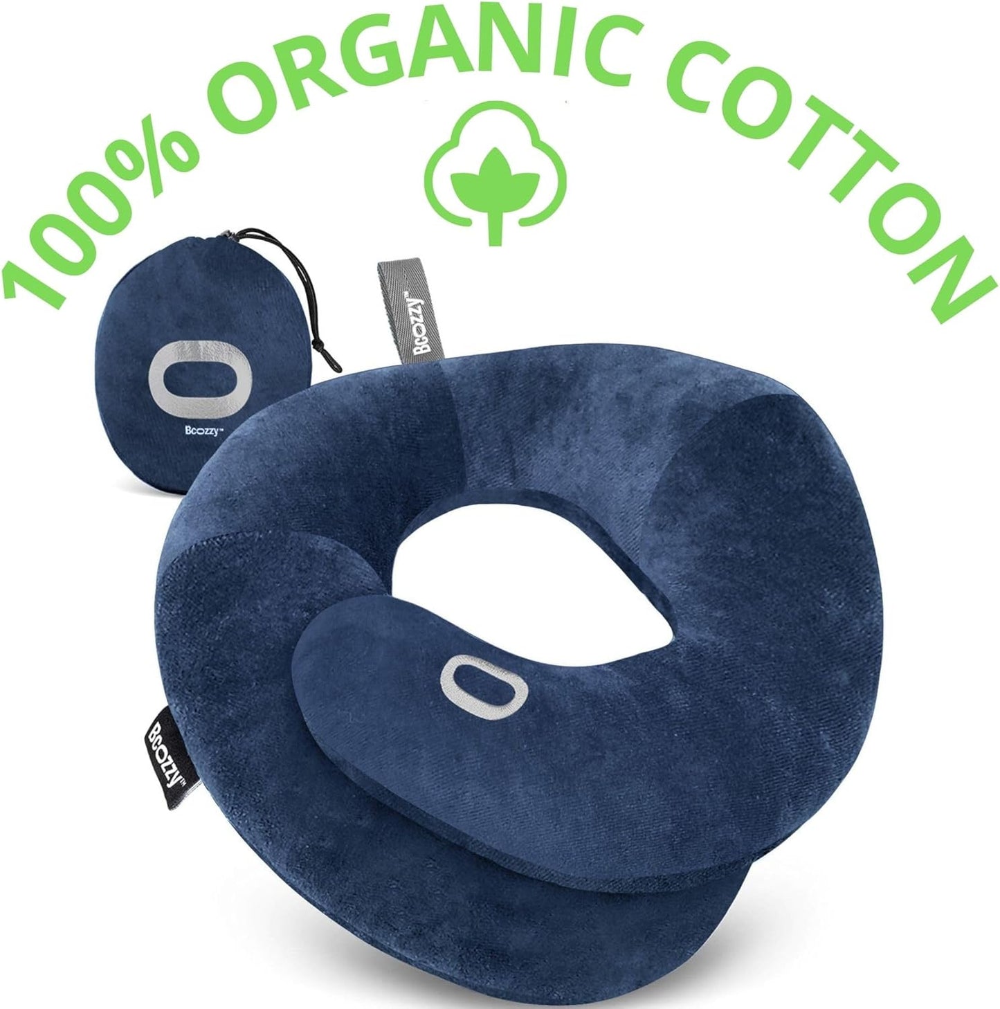 BCOZZY Travel Neck Pillow for Airplane– Patented Double Support for Head, Neck, and Chin. Best for Long Flights, Plane Sleeping, and Car Rides. Adjustable Size. Fully Washable. Carry Bag. Large, Black