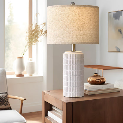 PoKat 23" Modern Ceramic Table Lamp Set of 2 for Living Room White Desk Lamps for Bedroom Farmhouse Bedside Nightstand Lamp House Warming Gifts New Home Decor End Table Lamps Gifts for Women Mom Beige