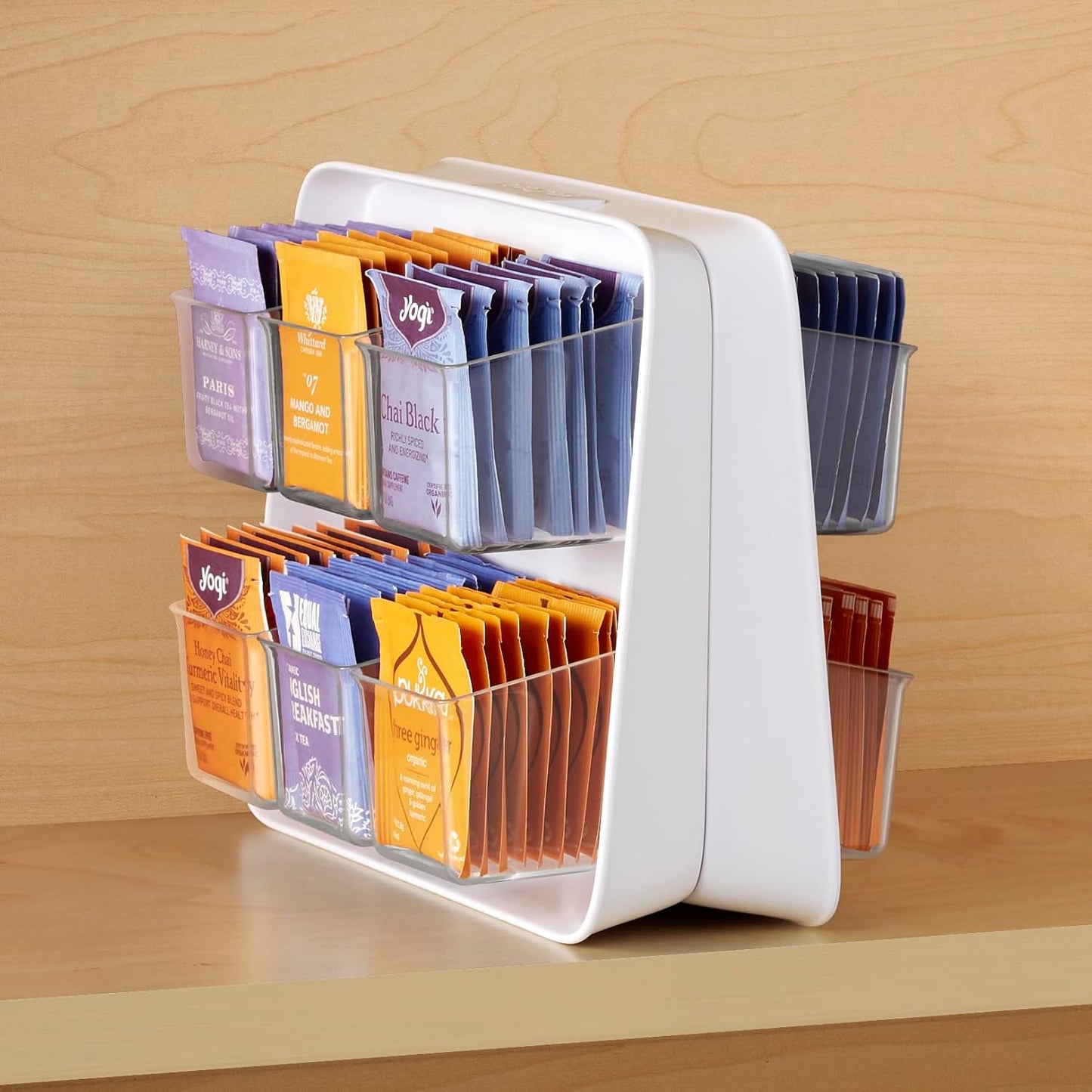 YouCopia TeaStand Tea Bag Organizer with Clear Removable Bins, Cabinet or Pantry Storage Caddy, 80-Bag