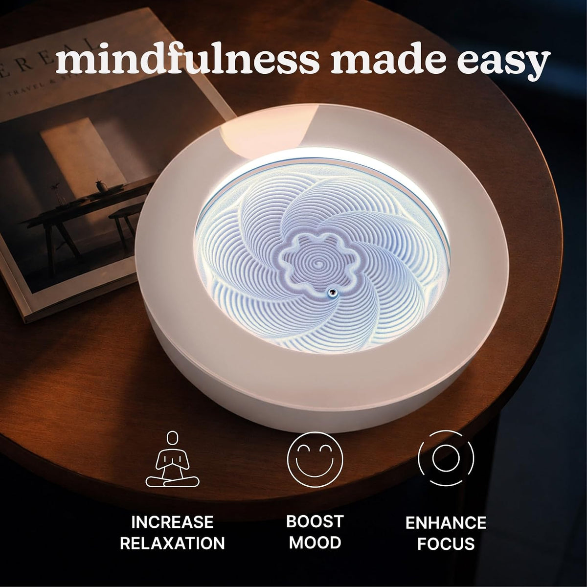 Homedics Drift 11” Sandscape – Version 2.0 with Updated Connected Experience, Smart Wi-Fi Zen Table Décor, LED Ambient Light, Modern Sand Art for Relaxation & Mindfulness, Home & Office Calm Décor