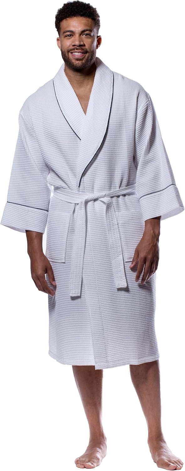 Turquaz Lightweight Waffle Knit Kimono Bathrobe - Soft Cotton Blend Spa Robe, Fast-Drying Full-Length Unisex Robes for Women