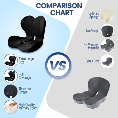 Memory Foam Seat Cushion for Office Chair and Car Seat | Sciatica & Hip & Coccyx Pain Relief Desk Chair Cushion for Long Sitting Office Workers, Car Drivers, Wheelchair, Home