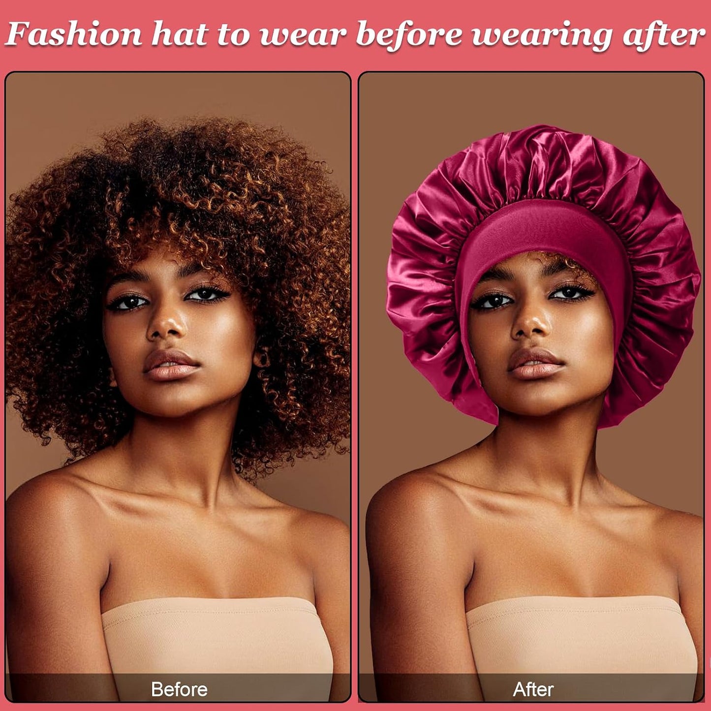 4PCS Silk Satin Bonnets for Black Women & Men - Elastic Wide Band Hair Wrap Cap for Curly Hair - Shower Cap for Sleeping (Black, Peacock Blue, Pink, Khaki)