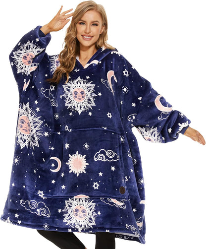 THREE POODLE Wearable Blanket Hoodie for Women, Oversized Sherpa Sweatshirt Blanket for Adults Men, Cozy Hooded Blankets, Gifts for Teen Girls Women Mom Sister