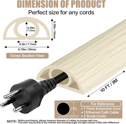 Floor Cord Cover Self Adhesive Cord Hider,10FT Cable Management, Extension Strip Protector for Wires, Prevent Cable Trips for Offices, Gyms, Exhibitions Cavity 0.39"(W) x 0.27"(H) BrownWood