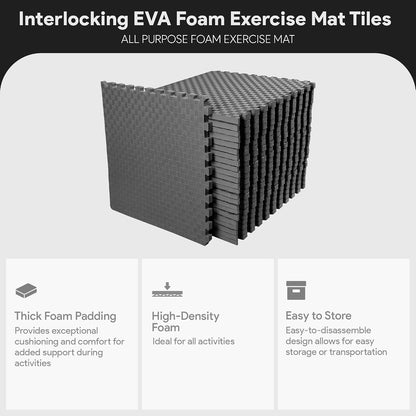 BalanceFrom Puzzle Exercise Mat 1/2" Thick, EVA Interlocking Foam Floor | Tiles for Home Gym, Mat for Home Workout Equipment, Floor Padding for Kids, Black, 24 in x 24 in x 1/2 in, 144 Sq Ft-36 Tiles