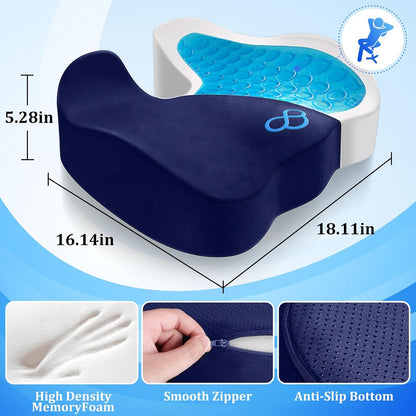 CushyOasis Seat Cushion, Gel Chair Cushions, Office Chair Cushions, Anti-Slip Bottom & Removable Cover Tailbone Pain Relief Cushion, Memory Foam Seat Cushion for Office, Wheelchair, Car (Black)