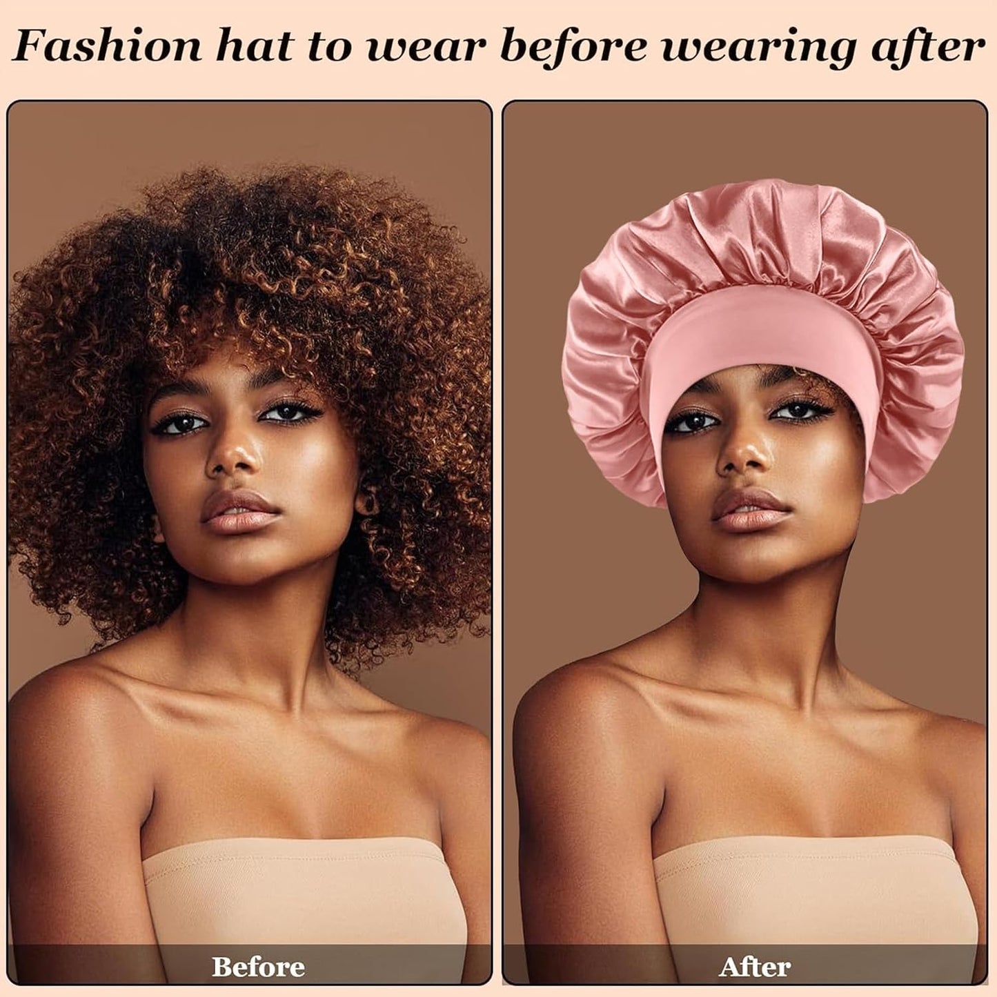 4PCS Silk Satin Bonnets for Black Women & Men - Elastic Wide Band Hair Wrap Cap for Curly Hair - Shower Cap for Sleeping (Black, Peacock Blue, Pink, Khaki)
