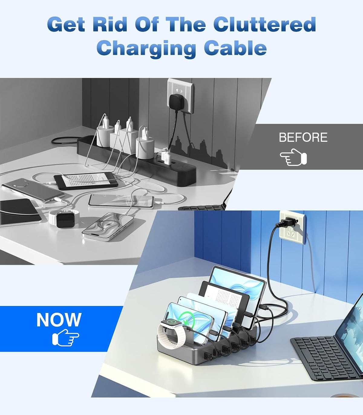 Charging Station for Multiple Devices, 50W 6 Ports Charging Dock with Stand