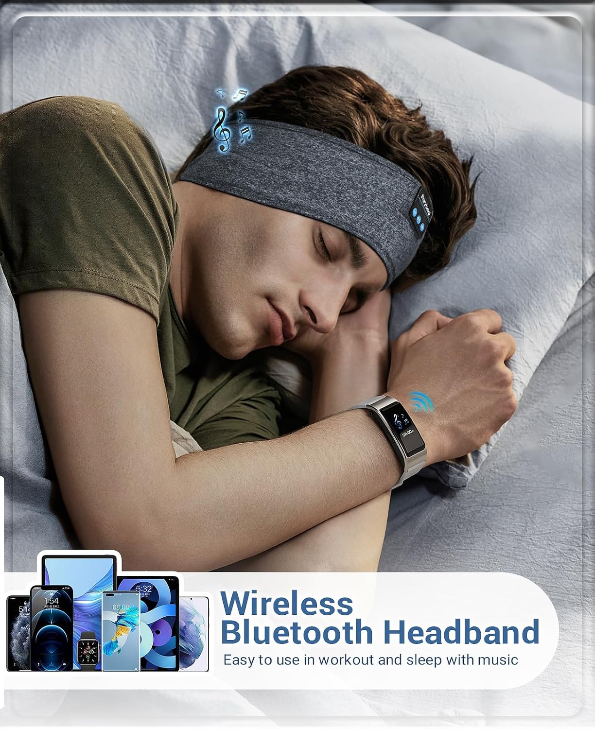 Perytong Sleep Headphones Wireless, Bluetooth Sports Headband Headphones with Ultra-Thin HD Stereo Speakers Perfect for Sleeping,Workout,Jogging,Yoga,Insomnia, Air Travel, Meditation (Grey)