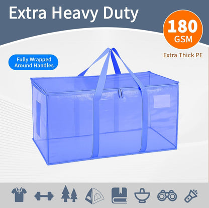 Moving Bags Extra Large - Heavy Duty Storage Totes with Wrap-Around Handles & Reinforced Zippers - Foldable Moving Box Alternative, Water-Resistant for Dorm, Closet & Under Bed Storage (Clear)