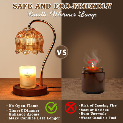 Funistree Flower Candle Warmer Lamp with Timer, Dimmable Candle Lamp Warmer, Christmas Birthday Gifts for Women Mom Her, Housewarming Home Decor, Lotus Wax Warmer for Yankee Candles - Lily Amber