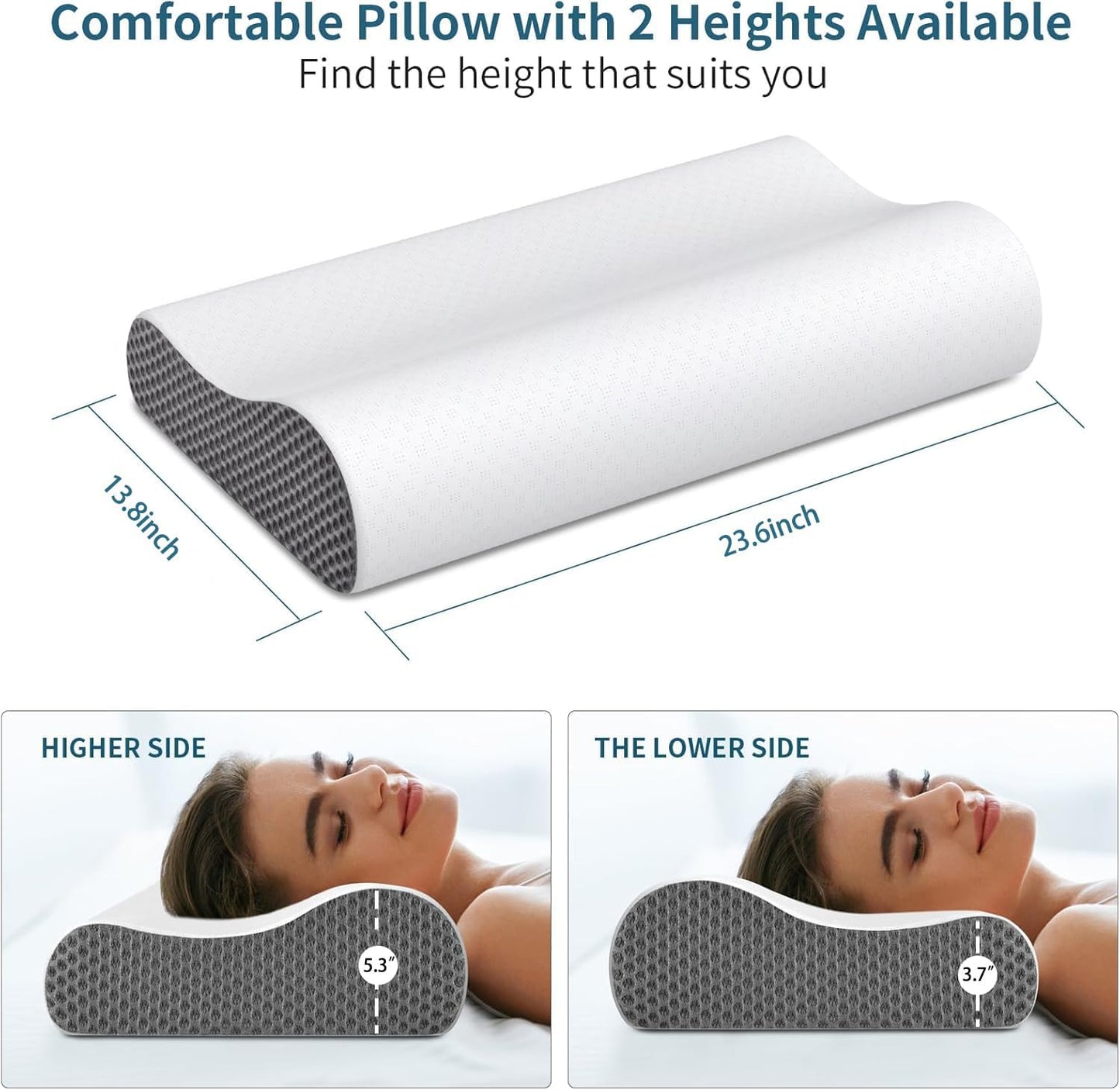 Cervical Pillow for Neck Pain Relief, Contour Memory Foam Pillows for Sleeping, Ergonomic Pillow Adjustable Orthopedic Cooling Pillow Bed Pillow Neck Support for Side Back Stomach Sleepers(Blue)