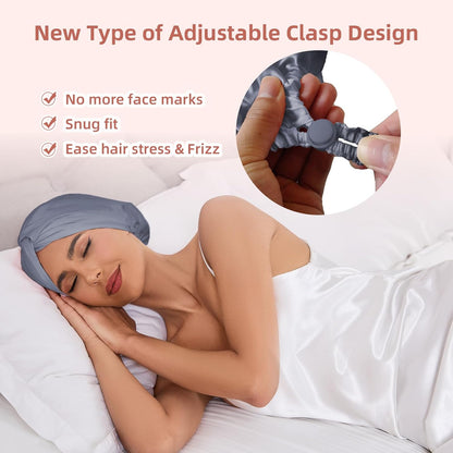 Adjustable Silk Satin Hair Bonnet for Sleeping Women, Double Layer, Silk Hair Wrap for Sleeping Women Men, Curly Natural Braid Straight Unisex - Pink