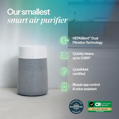 BLUEAIR Air Purifier for Home HEPA Air Purifiers for Pets, Allergies, Dust, Nursery, Office HEPASilent Techonolgy Air Cleaner for Small Rooms 432 sq ft coverage - Blue Pure 511